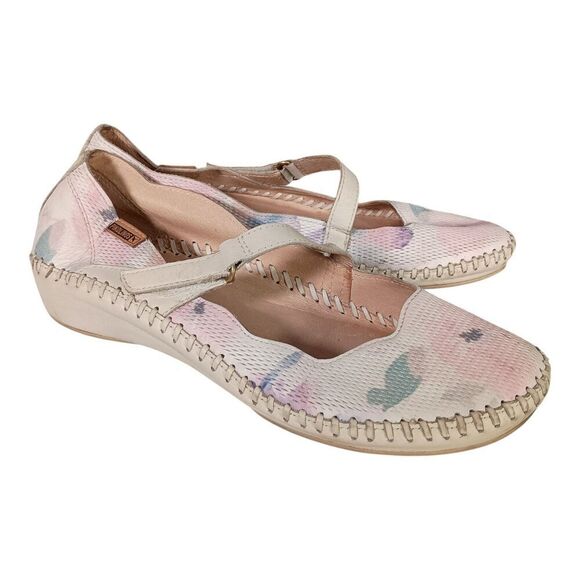 Pikolinos Mary Jane Flats White Multi Leather Closed Toe Women's 39/US 8.5 - 9 - Picture 1 of 9